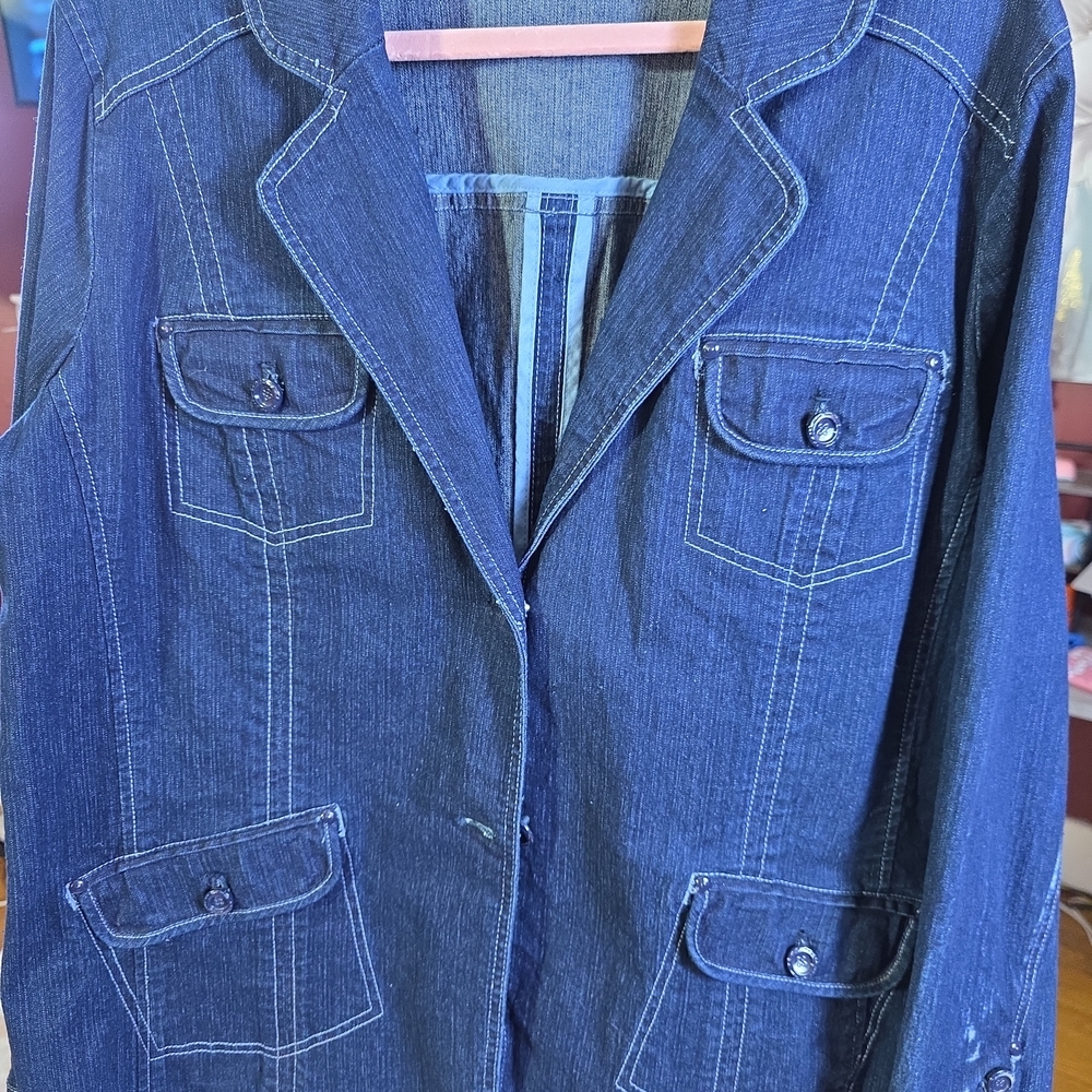 Denim‎ & Co Retro Vintage Distressed Denim Jacket Sz 2X - Picture 2 of 11